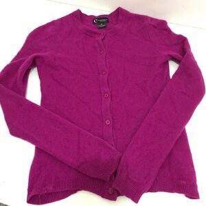 C by Bloomingdale's 100% Cashmere Cardigan Sweater Magenta Size XS